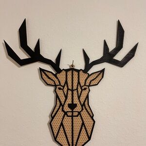 Geometric Deer Head Wall Decor in Black and Tan 15X15 inch